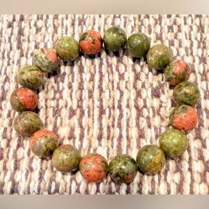 Natural Unakite Jasper Beaded Bracelet – 10mm Emotional Balance Gemstone
